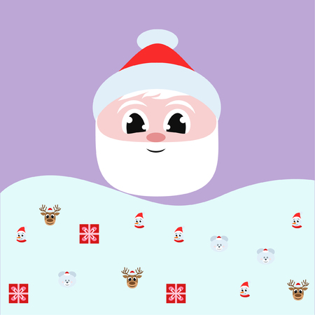 Christmas card, Santa snowman deer bear bag, vector backgroundのイラスト素材
