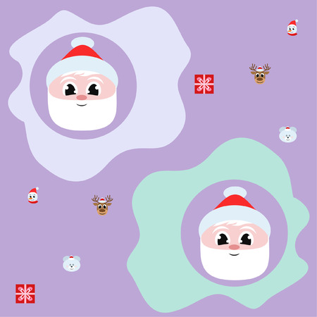 Christmas card, Santa snowman deer bear bag, vector backgroundのイラスト素材