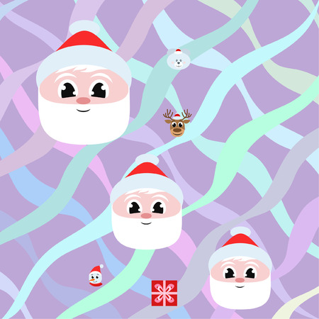 Christmas card, Santa snowman deer bear bag, vector backgroundのイラスト素材