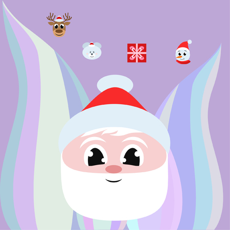 Christmas card, Santa snowman deer bear bag, vector backgroundのイラスト素材