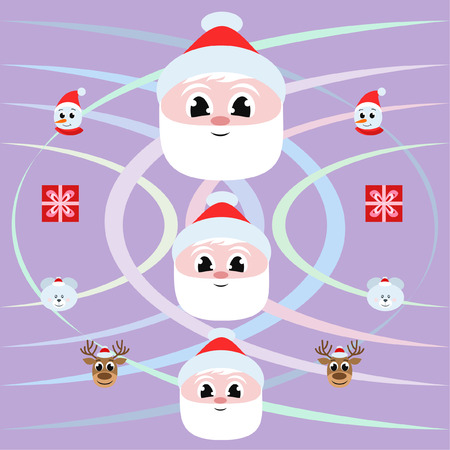 Christmas card, Santa snowman deer bear bag, vector backgroundのイラスト素材