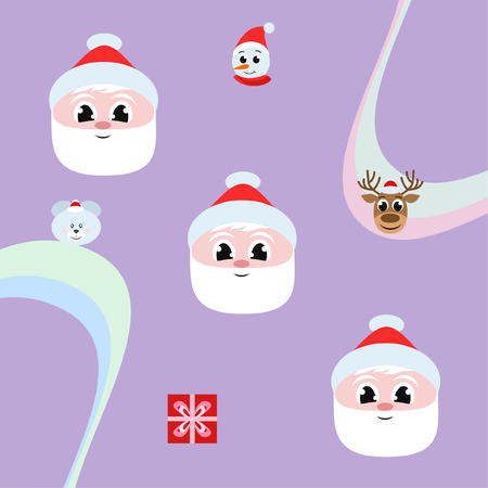 Christmas card, Santa snowman deer bear bag, vector backgroundのイラスト素材