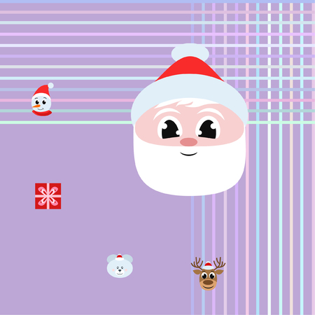 Christmas card, Santa snowman deer bear bag, vector backgroundのイラスト素材