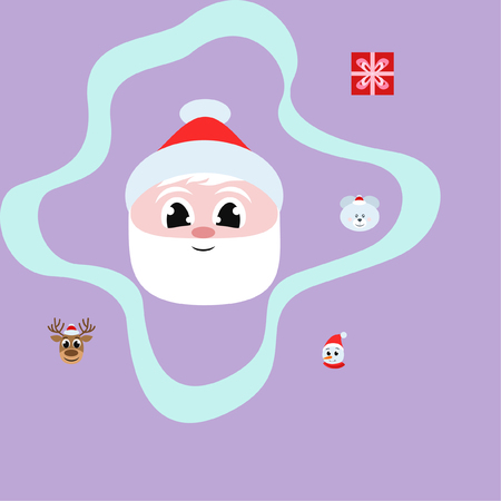 Christmas card, Santa snowman deer bear bag, vector backgroundのイラスト素材