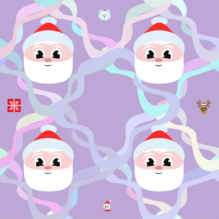 Christmas card, Santa snowman deer bear bag, vector backgroundのイラスト素材