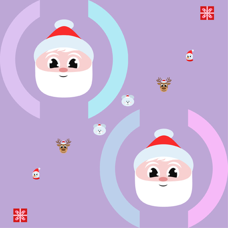 Christmas card, Santa snowman deer bear bag, vector backgroundのイラスト素材