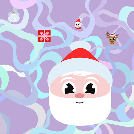 Christmas card, Santa snowman deer bear bag, vector backgroundのイラスト素材