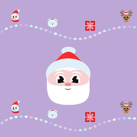 Christmas card, Santa snowman deer bear bag, vector backgroundのイラスト素材