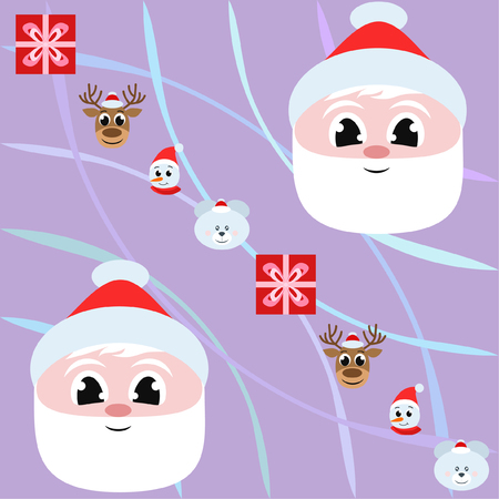 Christmas card, Santa snowman deer bear bag, vector backgroundのイラスト素材