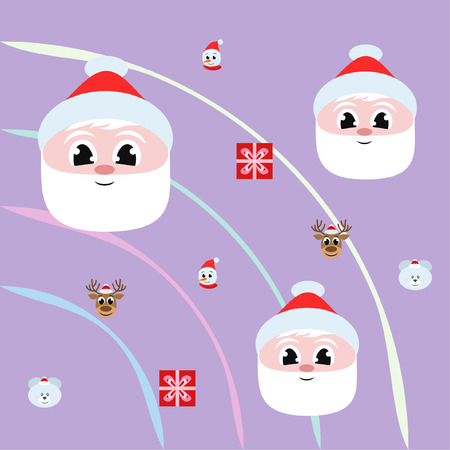 Christmas card, Santa snowman deer bear bag, vector backgroundのイラスト素材