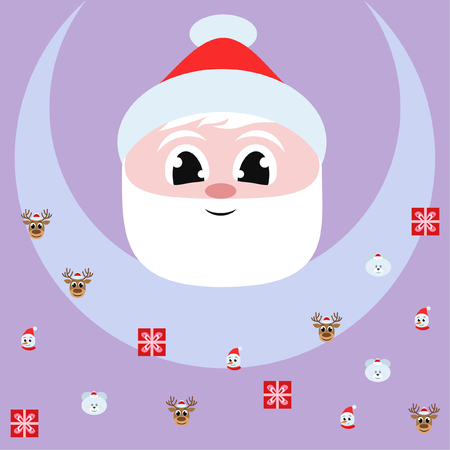 Christmas card, Santa snowman deer bear bag, vector backgroundのイラスト素材