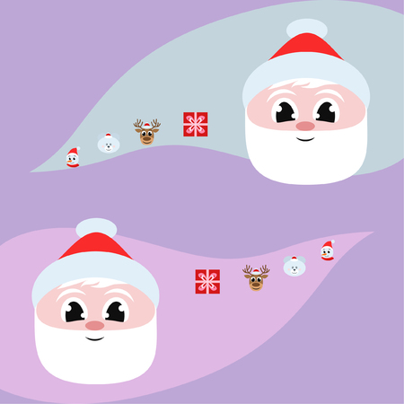 Christmas card, Santa snowman deer bear bag, vector backgroundのイラスト素材