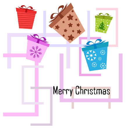 Christmas greeting card with Merry Christmas wordings and giftsのイラスト素材