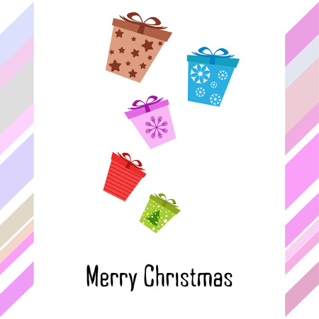 Christmas greeting card with Merry Christmas wordings and giftsのイラスト素材