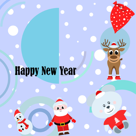 Christmas card, Santa snowman deer bear bag, vector backgroundのイラスト素材