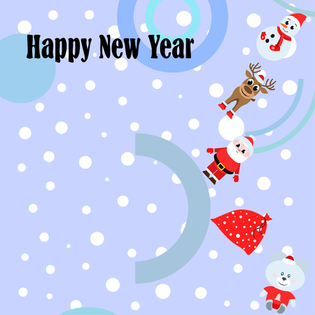 Christmas card, Santa snowman deer bear bag, vector backgroundのイラスト素材