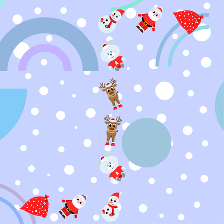 Christmas card, Santa snowman deer bear bag, vector backgroundのイラスト素材