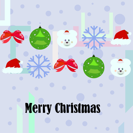 new year card bow bear christmas ball snowflake santa hat vector backgroundのイラスト素材