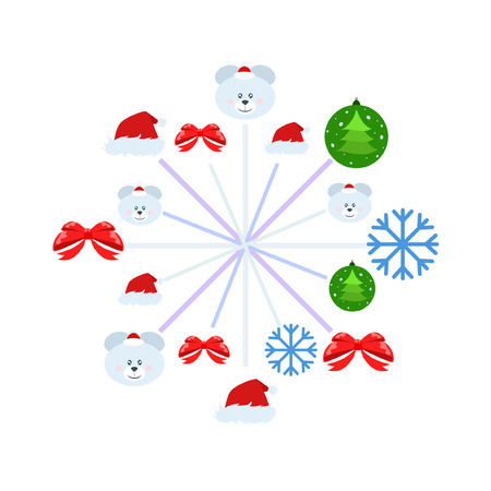 new year card bow bear christmas ball snowflake santa hat vector backgroundのイラスト素材