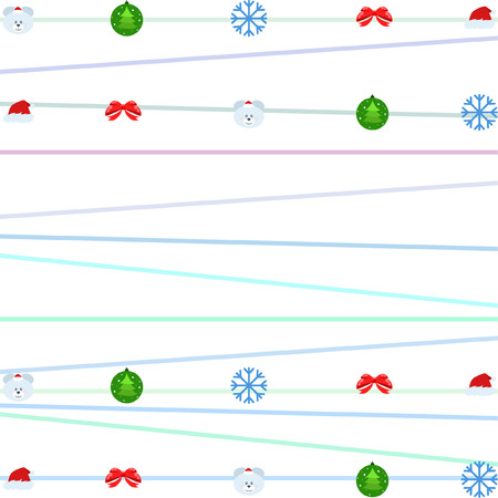 new year card bow bear christmas ball snowflake santa hat vector backgroundのイラスト素材