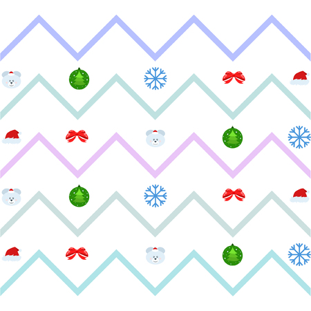 new year card bow bear christmas ball snowflake santa hat vector backgroundのイラスト素材