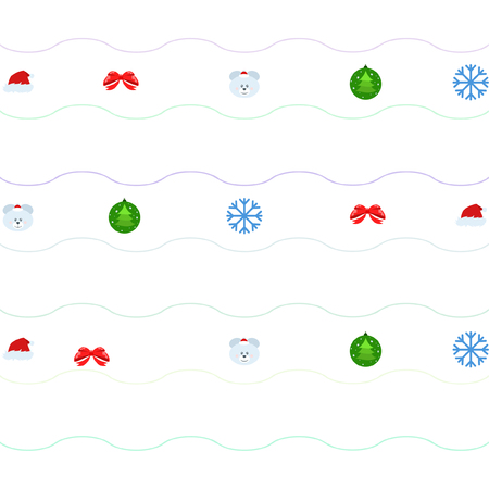 new year card bow bear christmas ball snowflake santa hat vector backgroundのイラスト素材