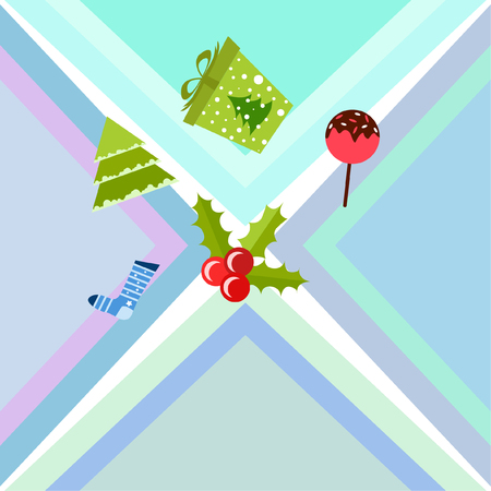 christmas card, candy fir gift christmas sock, vector backgroundのイラスト素材