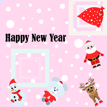 Christmas card, Santa snowman deer bear bag, vector backgroundのイラスト素材