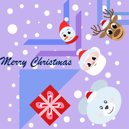 Christmas card, Santa snowman deer bear bag, vector backgroundのイラスト素材