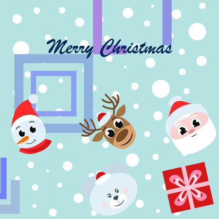 Christmas card, Santa snowman deer bear bag, vector backgroundのイラスト素材