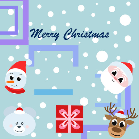 Christmas card, Santa snowman deer bear bag, vector backgroundのイラスト素材