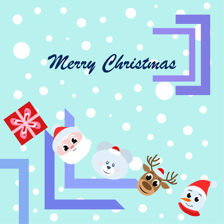 Christmas card, Santa snowman deer bear bag, vector backgroundのイラスト素材