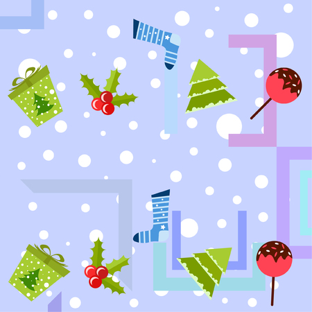 christmas card, candy fir gift christmas sock, vector backgroundのイラスト素材