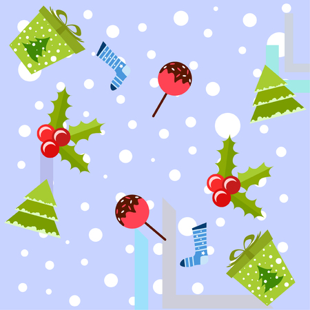 christmas card, candy fir gift christmas sock, vector backgroundのイラスト素材