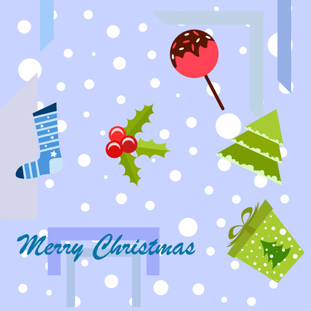 christmas card, candy fir gift christmas sock, vector backgroundのイラスト素材