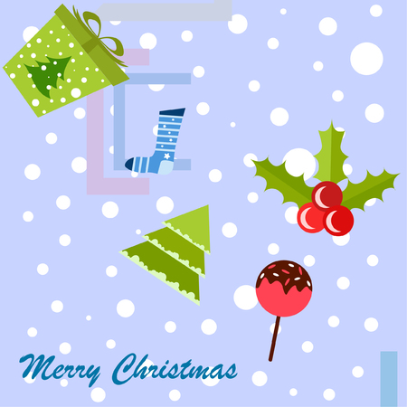 christmas card, candy fir gift christmas sock, vector backgroundのイラスト素材