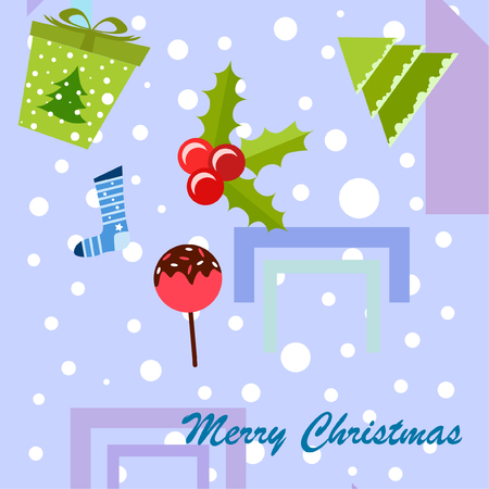 christmas card, candy fir gift christmas sock, vector backgroundのイラスト素材