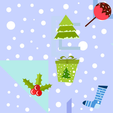 christmas card, candy fir gift christmas sock, vector backgroundのイラスト素材