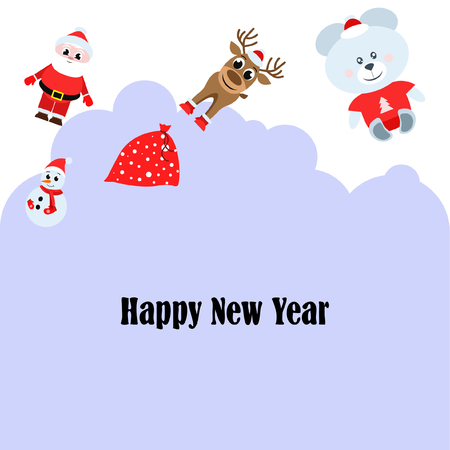 Christmas card, Santa snowman deer bear bag, vector backgroundのイラスト素材