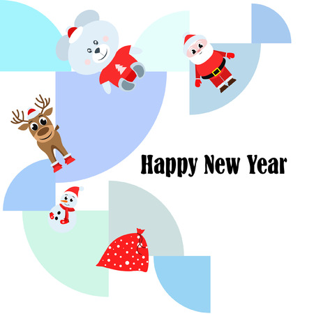 Christmas card, Santa snowman deer bear bag, vector backgroundのイラスト素材