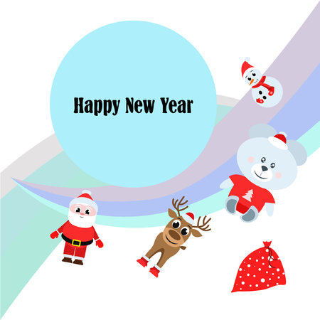Christmas card, Santa snowman deer bear bag, vector backgroundのイラスト素材