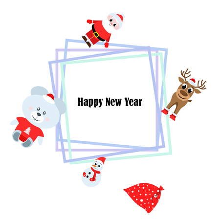 Christmas card, Santa snowman deer bear bag, vector backgroundのイラスト素材