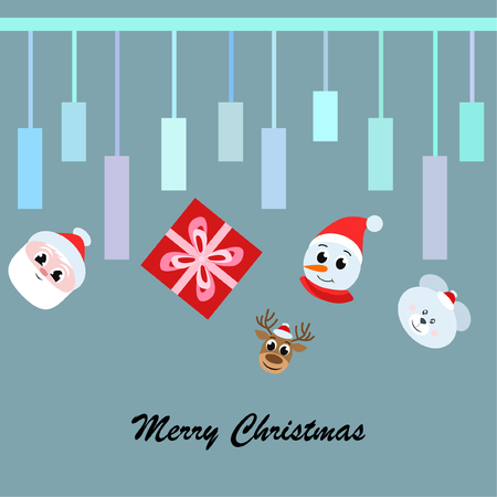 Christmas card, Santa snowman deer bear bag, vector backgroundのイラスト素材