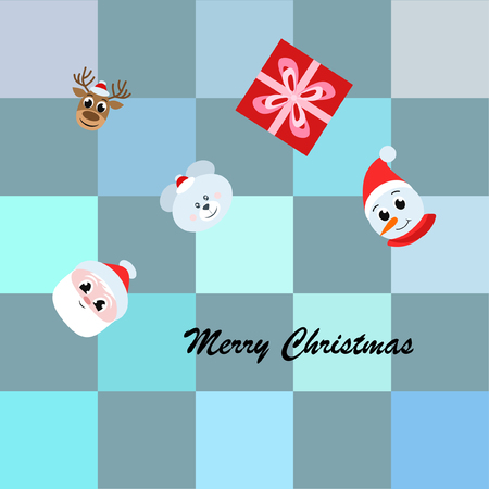 Christmas card, Santa snowman deer bear bag, vector backgroundのイラスト素材