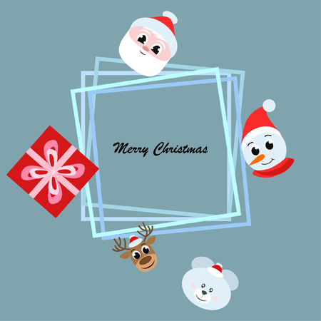 Christmas card, Santa snowman deer bear bag, vector backgroundのイラスト素材
