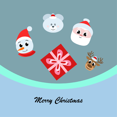 Christmas card, Santa snowman deer bear bag, vector backgroundのイラスト素材