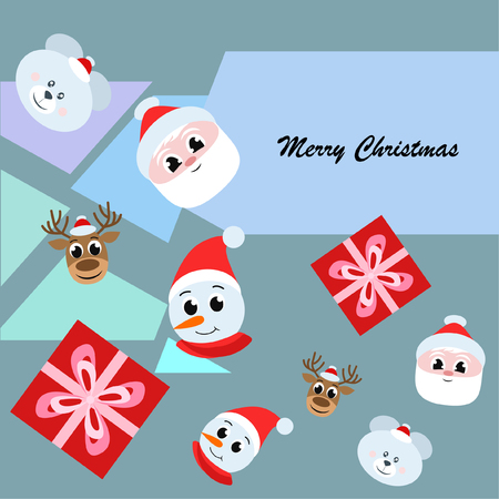 Christmas card, Santa snowman deer bear bag, vector backgroundのイラスト素材