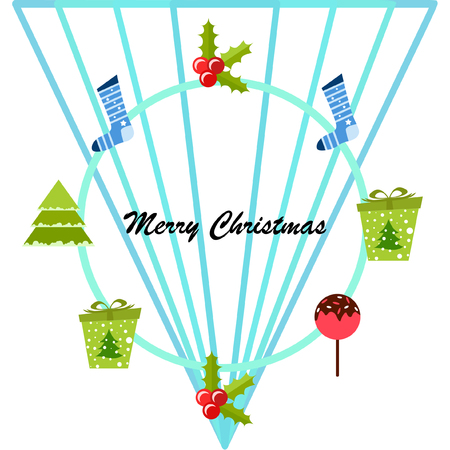 christmas card, candy fir gift christmas sock, vector backgroundのイラスト素材