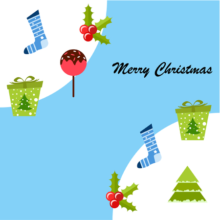 christmas card, candy fir gift christmas sock, vector backgroundのイラスト素材