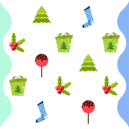 christmas card, candy fir gift christmas sock, vector backgroundのイラスト素材